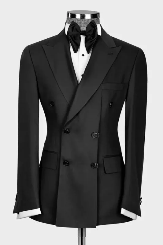 Adonis Stylish Black Peaked Lapel Double-Breasted Prom Ensemble