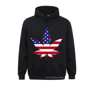 American Flag Weed Leaf Hemp Leaves Patriotic Pot Funny Hoodie For Man Woman Winter Pocket USA Costume Sweatshirt Tee