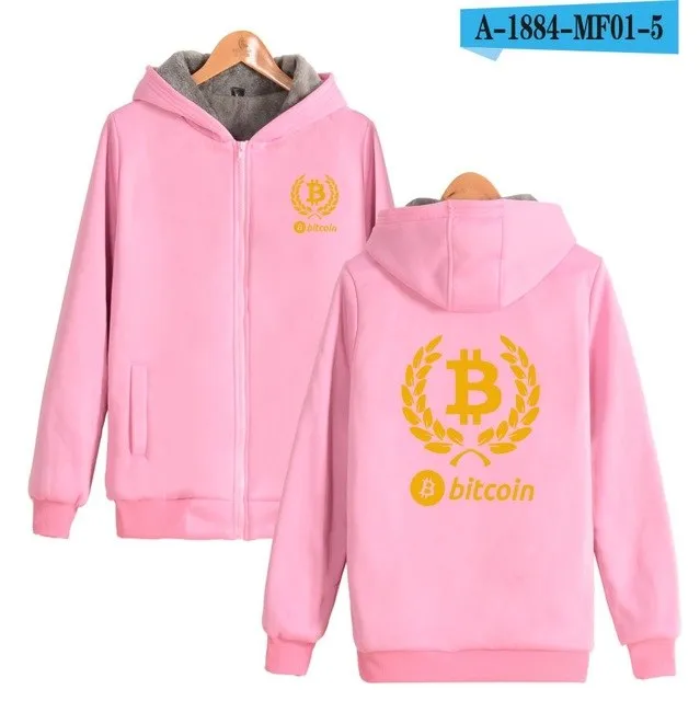 Beautiful Bitcoin Hoodies With Zipper Print Bitcoin Casual Thick Warm Winter Hooded Sweatshirts