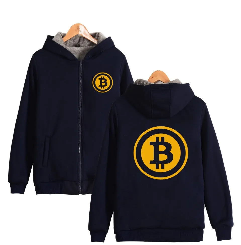 Beautiful Bitcoin Hoodies With Zipper Print Bitcoin Casual Thick Warm Winter Hooded Sweatshirts