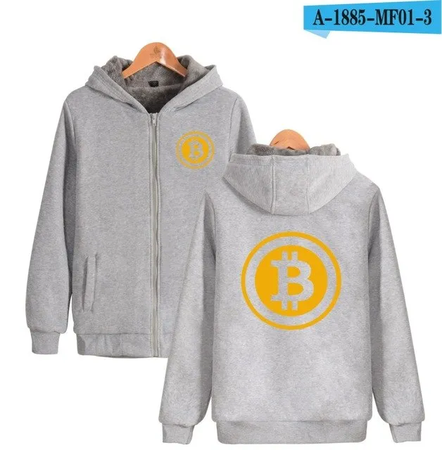 Beautiful Bitcoin Hoodies With Zipper Print Bitcoin Casual Thick Warm Winter Hooded Sweatshirts