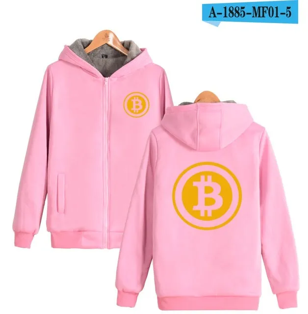 Beautiful Bitcoin Hoodies With Zipper Print Bitcoin Casual Thick Warm Winter Hooded Sweatshirts