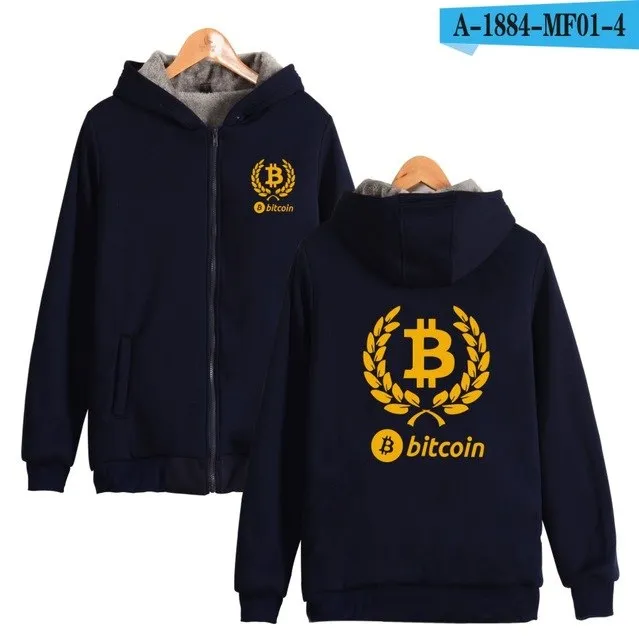 Beautiful Bitcoin Hoodies With Zipper Print Bitcoin Casual Thick Warm Winter Hooded Sweatshirts