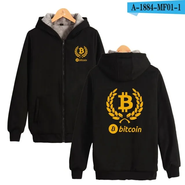 Beautiful Bitcoin Hoodies With Zipper Print Bitcoin Casual Thick Warm Winter Hooded Sweatshirts