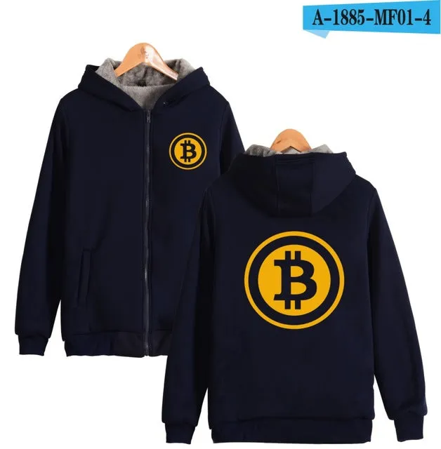 Beautiful Bitcoin Hoodies With Zipper Print Bitcoin Casual Thick Warm Winter Hooded Sweatshirts