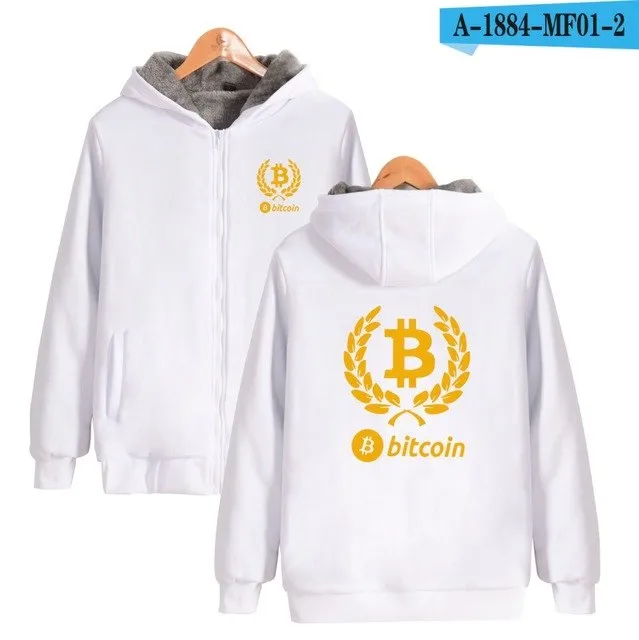 Beautiful Bitcoin Hoodies With Zipper Print Bitcoin Casual Thick Warm Winter Hooded Sweatshirts