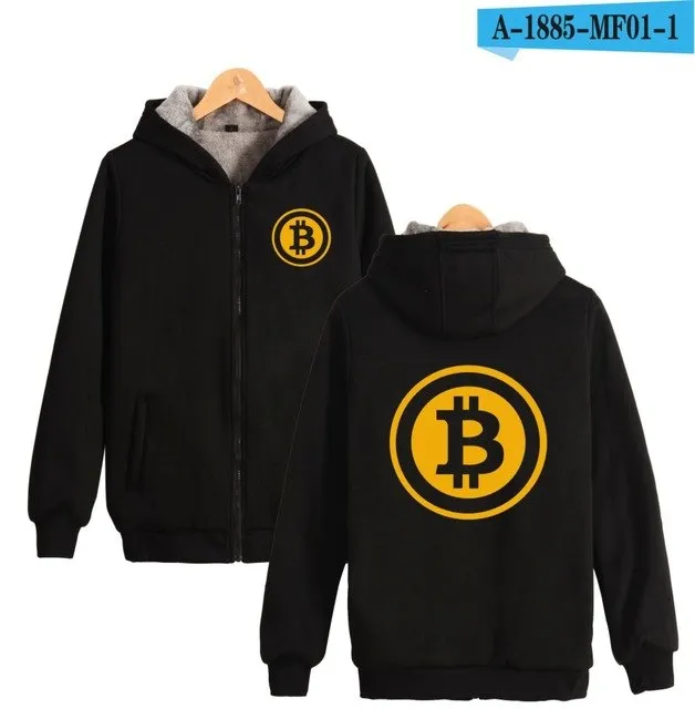 Beautiful Bitcoin Hoodies With Zipper Print Bitcoin Casual Thick Warm Winter Hooded Sweatshirts