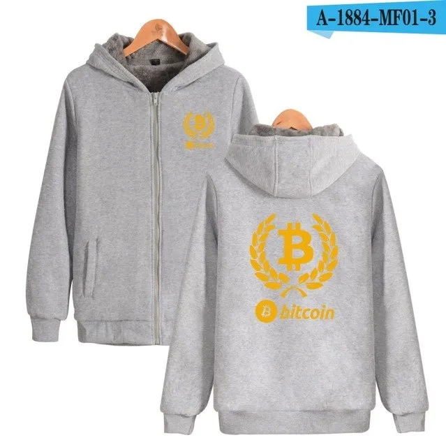 Beautiful Bitcoin Hoodies With Zipper Print Bitcoin Casual Thick Warm Winter Hooded Sweatshirts