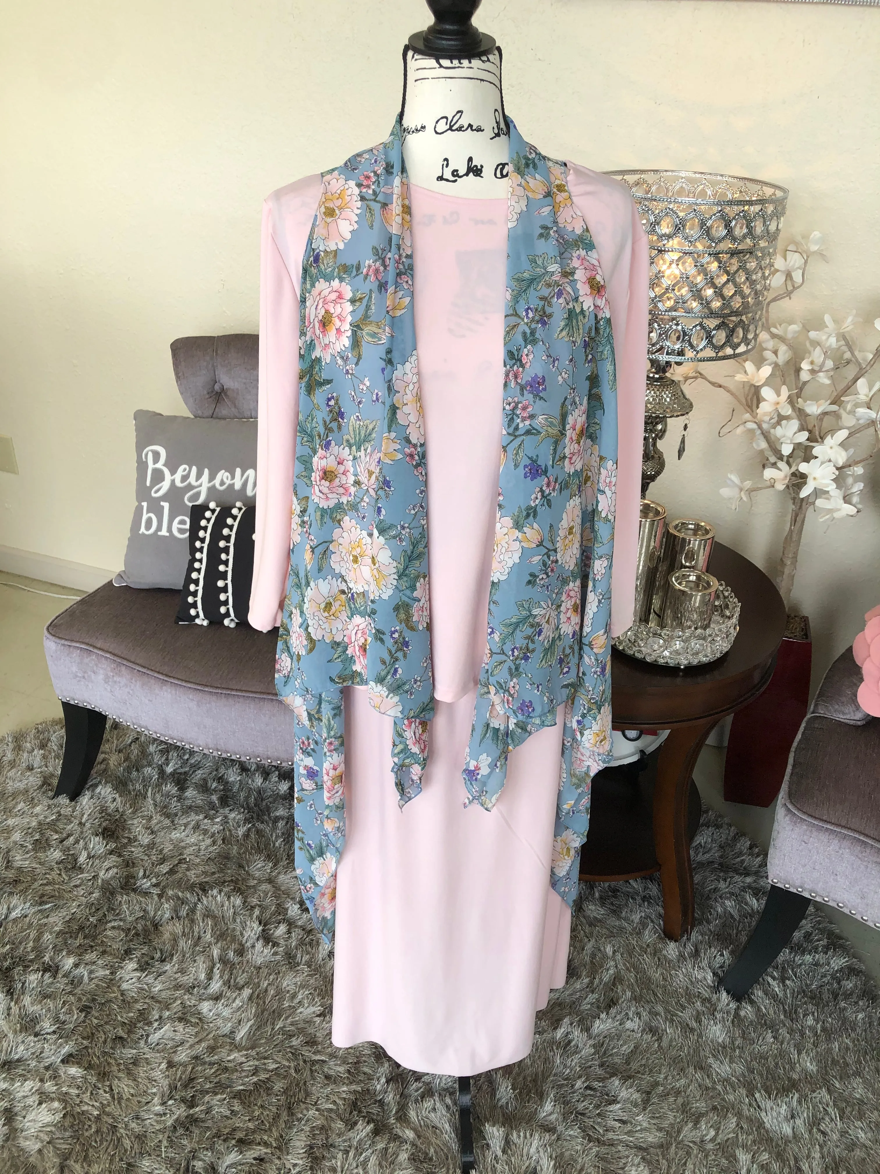 Blue Floral Chiffon Scarf Vest (OS)