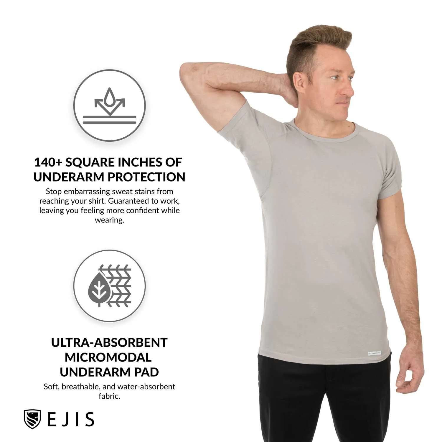 Crew Neck Cotton Sweat Proof Undershirt For Men - Grey 3-Pack