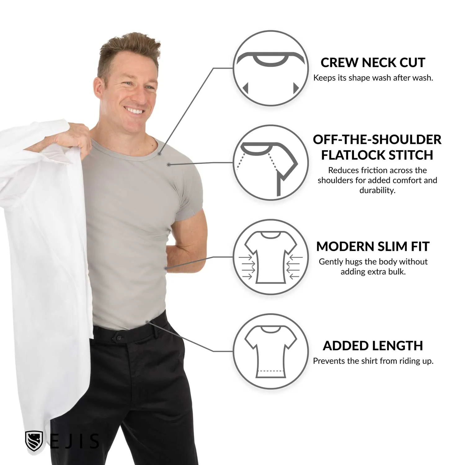 Crew Neck Cotton Sweat Proof Undershirt For Men - Grey 3-Pack