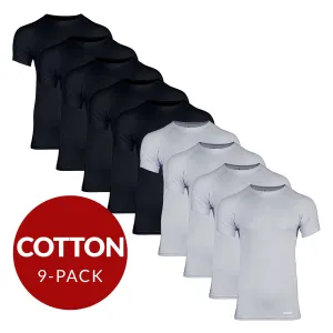 Crew Neck Cotton Sweat Proof Undershirt For Men - Mix 9-Pack (5x Black, 4x Grey)