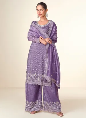 Deep Purple Embroidery Party Wear Palazzo Suit