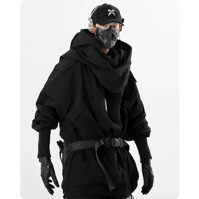 Functional Wizard Scarf Collar Hoodie – Casual Men's Clothing High Street Streetwear Top