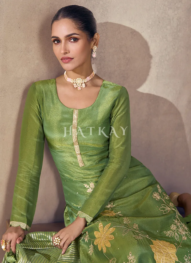 Green And Yellow Embroidery Salwar Kameez Suit