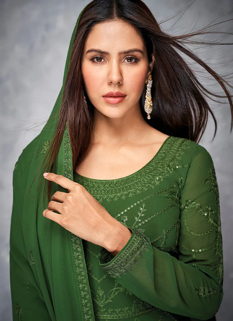 Green Thread And Sequence Embroidered Anarkali Suit