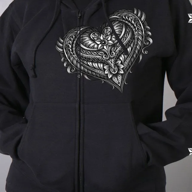 Hot Leathers Ornate Angel Wings Zip-Up Hooded Sweat Shirt