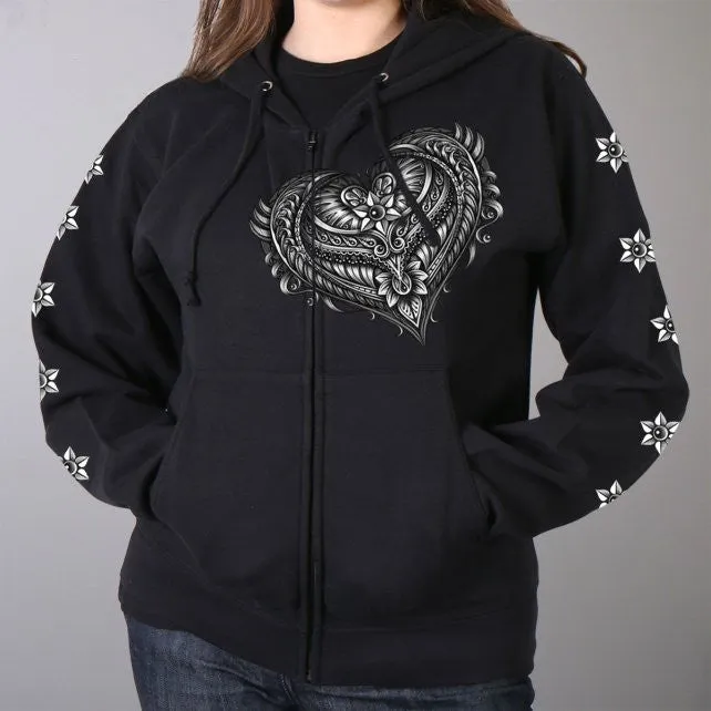 Hot Leathers Ornate Angel Wings Zip-Up Hooded Sweat Shirt