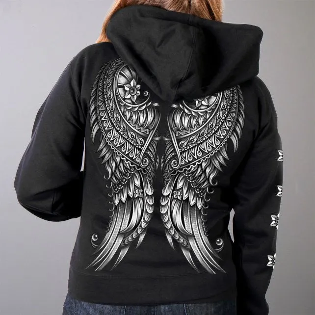 Hot Leathers Ornate Angel Wings Zip-Up Hooded Sweat Shirt