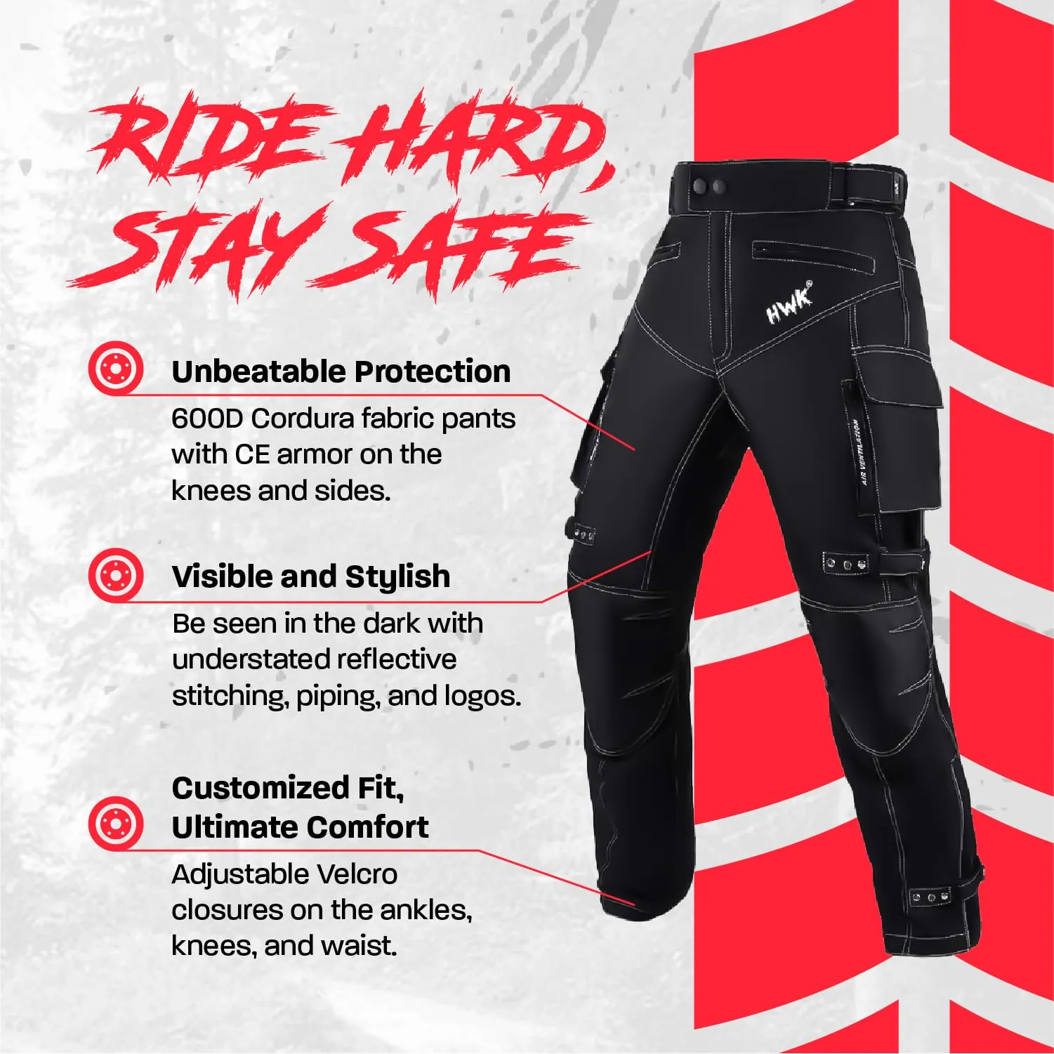 HWK Dual Sport Motorcycle Pants for Men with Water Resistant Cordura Textile Fabric & Impact Protection Armor