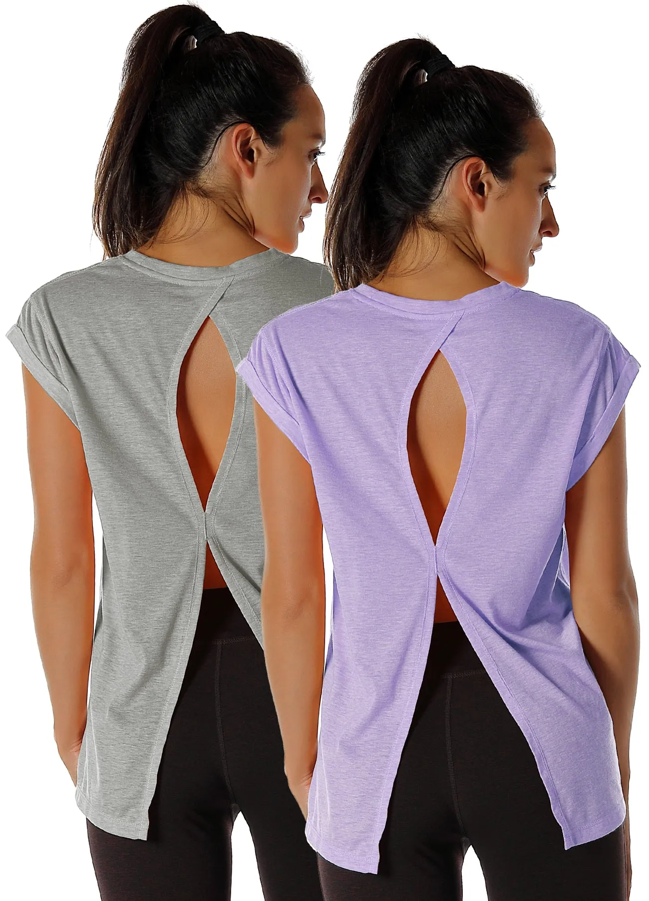 icyzone Open Back Workout Top Shirts - Yoga t-Shirts Activewear Exercise Tops for Women