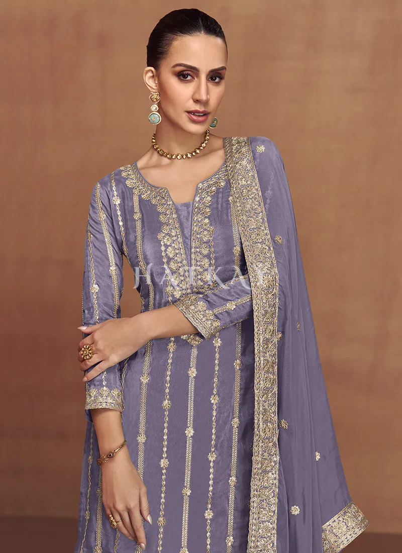 Lavender Party Wear Gharara Suit