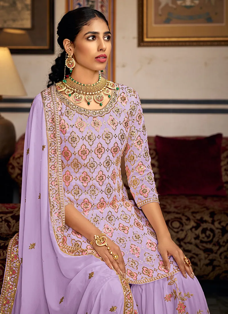 Lavender Sequence Embroidery Traditional Gharara Suit