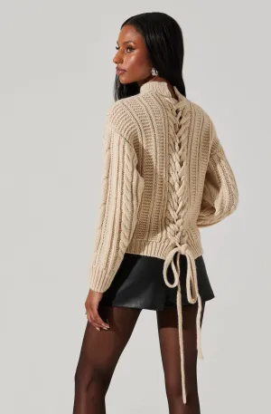 Laverne Cable Knit Tie-Back Sweater