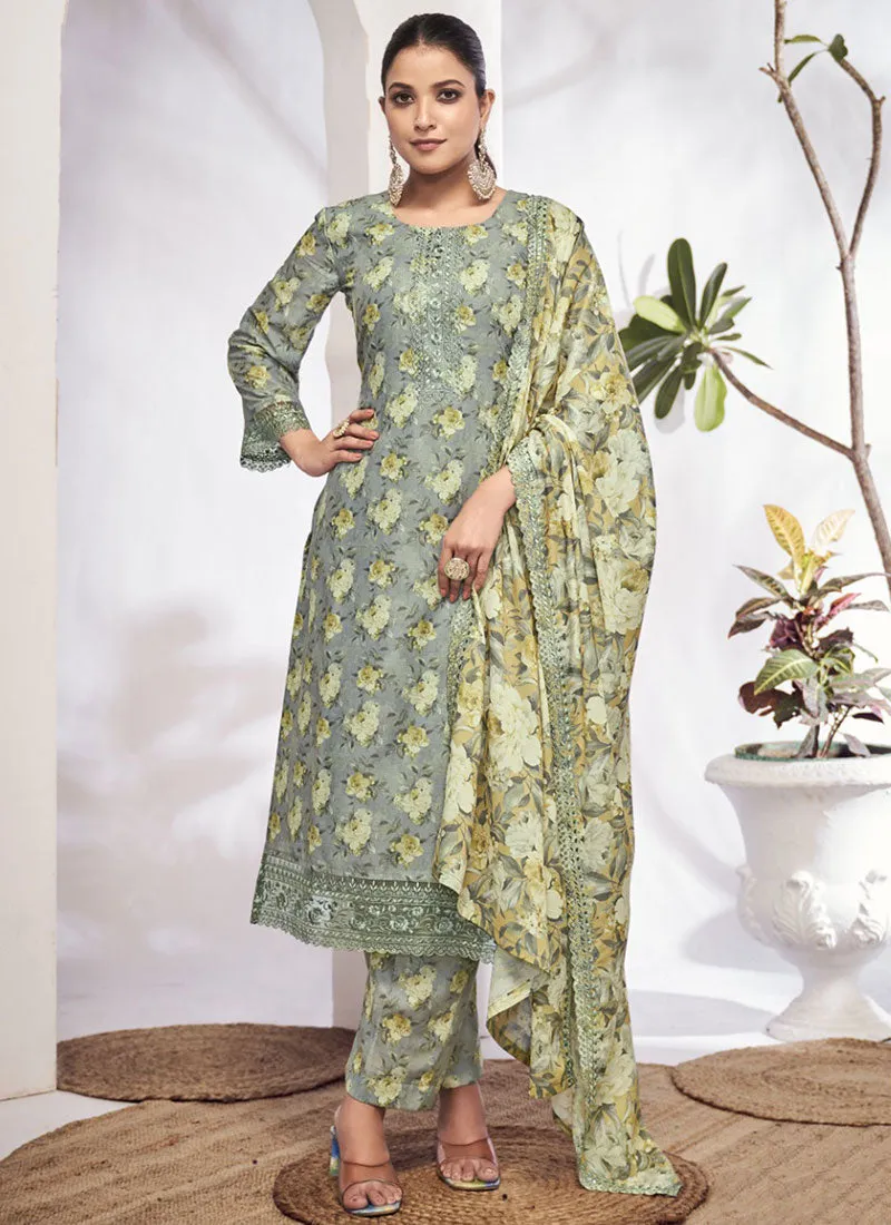 Light Green Embroidery Printed Salwar Kameez Suit