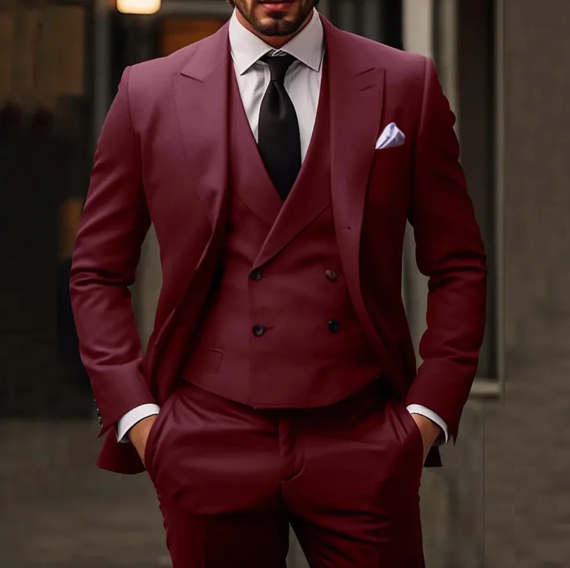 Luxurious 3-Piece Men's Suit with Blazer, Vest, and Trousers