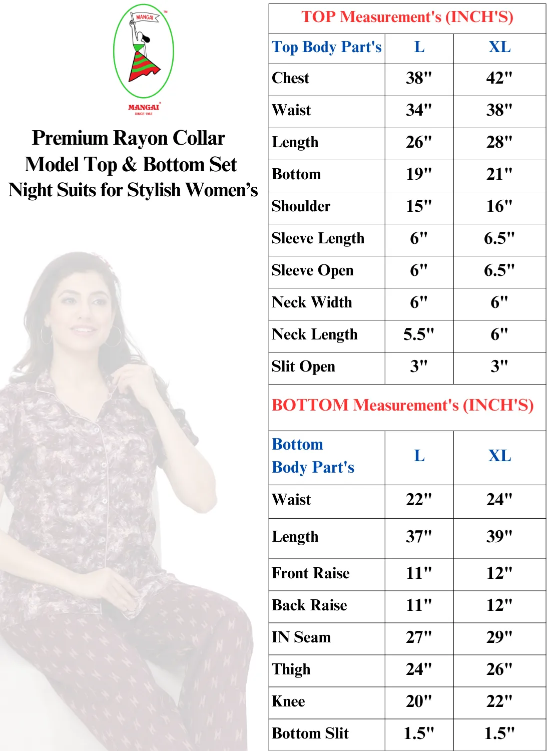 MANGAI Premium RAYON Printed Stylish Collar Night Suits | Stylish Print's All Over | Top & Bottom Set | Half Sleeve | Trendy Night Suits for Stylish Women's (RCNS-CLR)