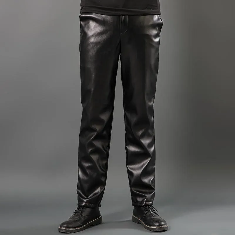 Men Leather Pants Autumn and Winter Loose Windproof Warm Thick PU Leather Trousers