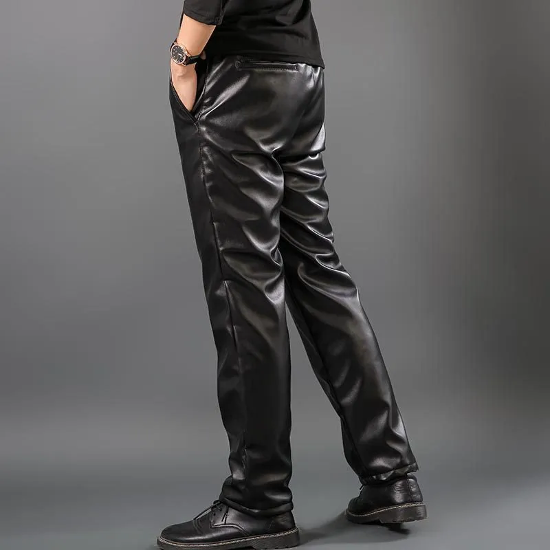 Men Leather Pants Autumn and Winter Loose Windproof Warm Thick PU Leather Trousers