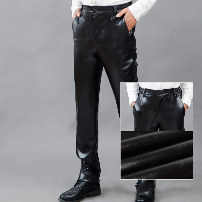 Men Leather Pants Autumn and Winter Loose Windproof Warm Thick PU Leather Trousers