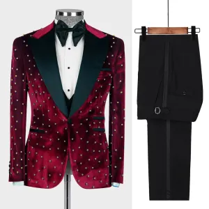 Mens Custom Made Slim Fit Velvet Suit-Formal Wedding Tuxedo