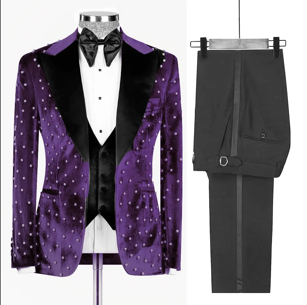 Mens Custom Made Slim Fit Velvet Suit-Formal Wedding Tuxedo