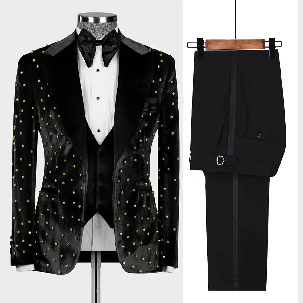 Mens Custom Made Slim Fit Velvet Suit-Formal Wedding Tuxedo