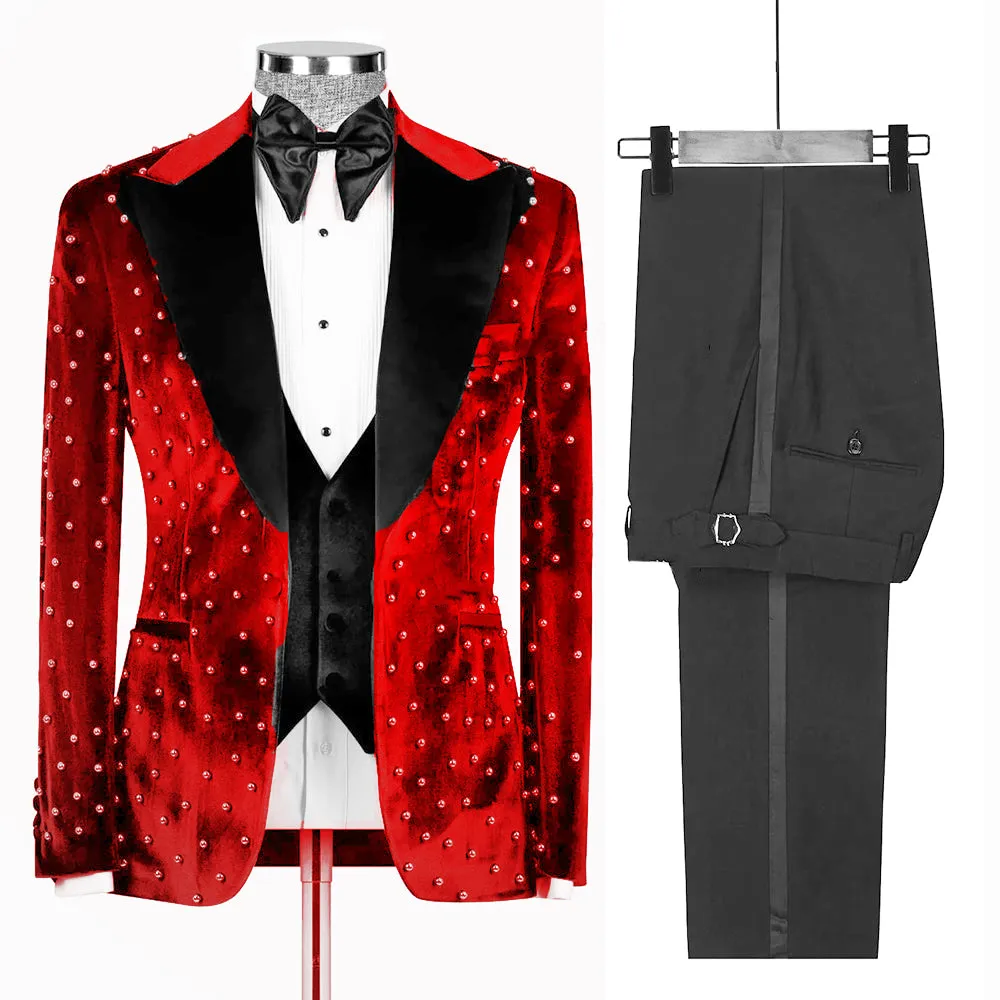 Mens Custom Made Slim Fit Velvet Suit-Formal Wedding Tuxedo