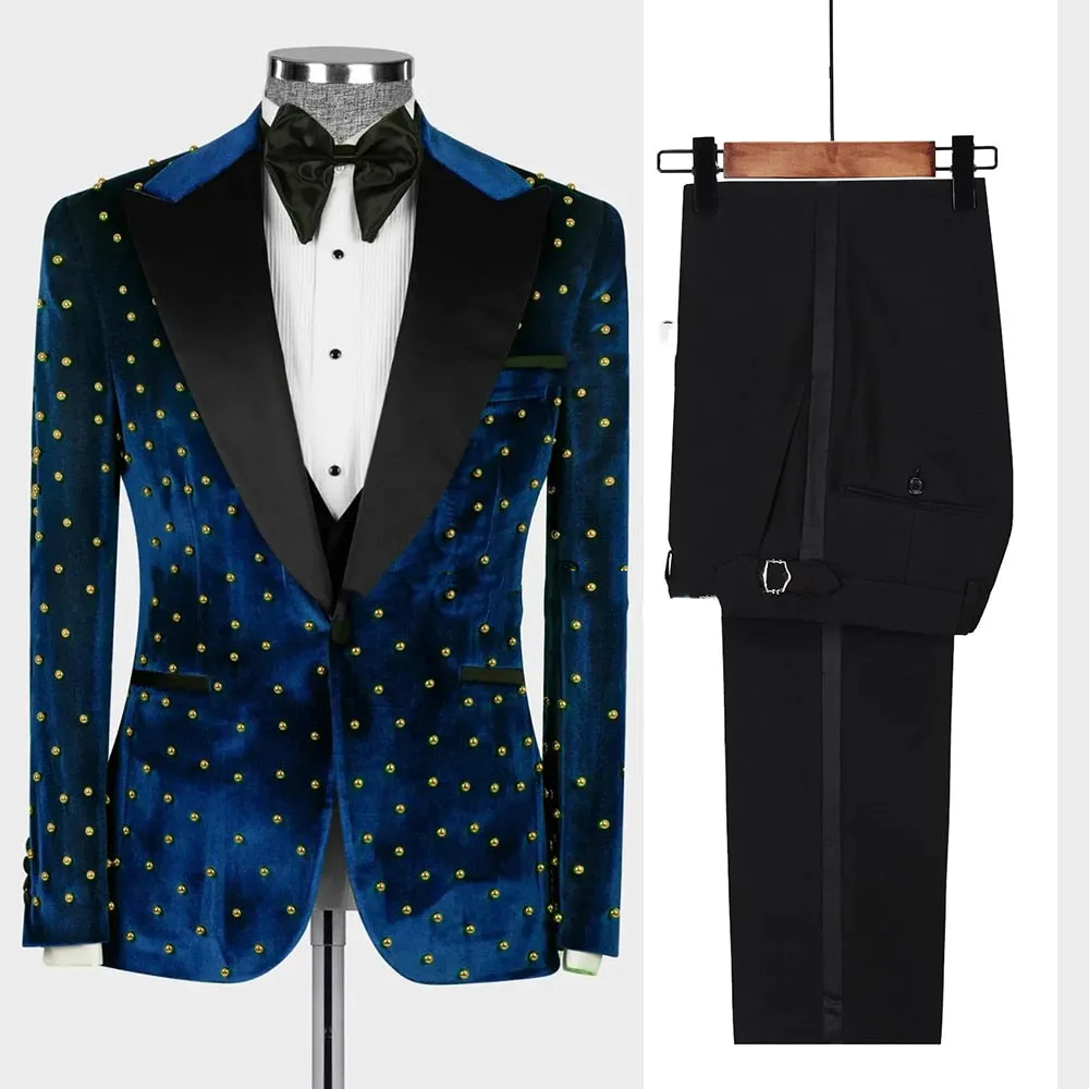 Mens Custom Made Slim Fit Velvet Suit-Formal Wedding Tuxedo