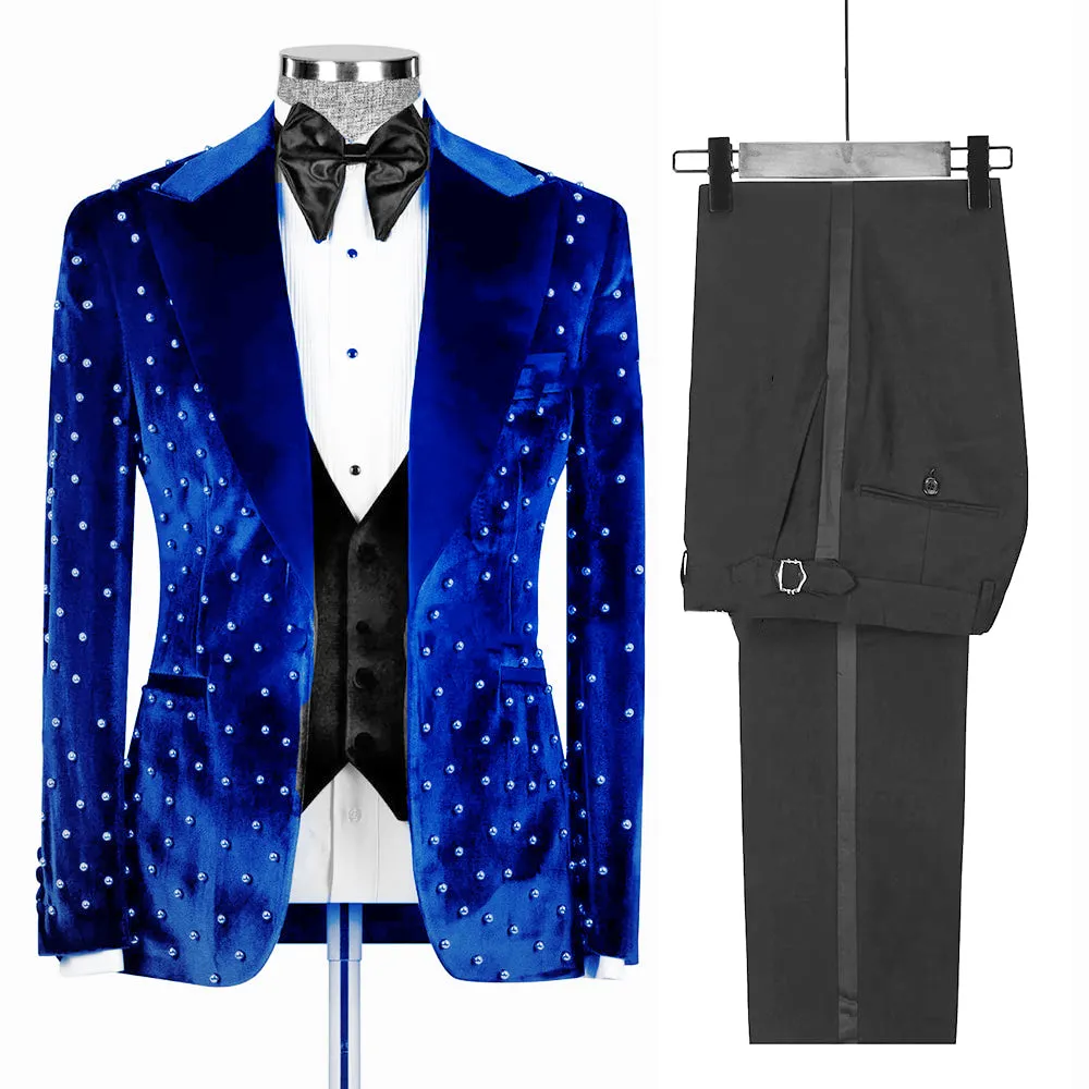 Mens Custom Made Slim Fit Velvet Suit-Formal Wedding Tuxedo