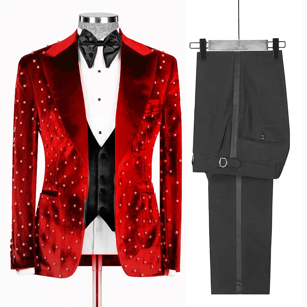 Mens Custom Made Slim Fit Velvet Suit-Formal Wedding Tuxedo