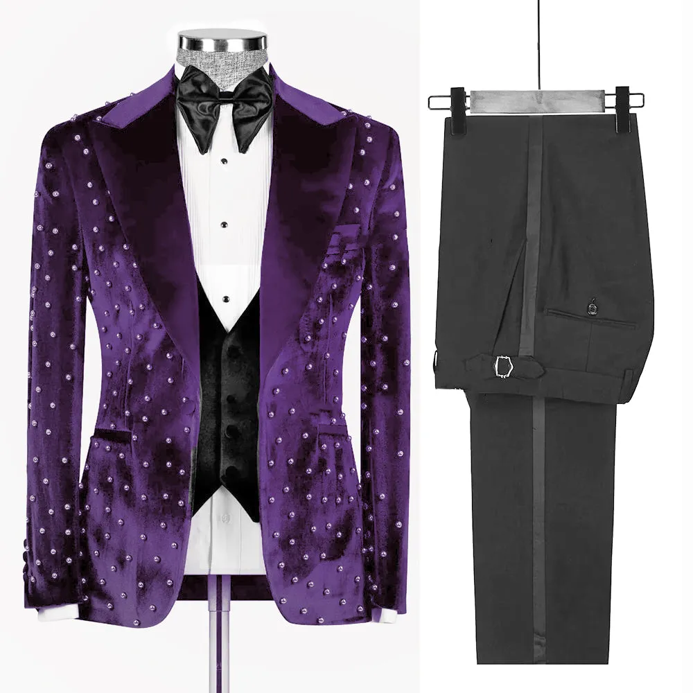 Mens Custom Made Slim Fit Velvet Suit-Formal Wedding Tuxedo