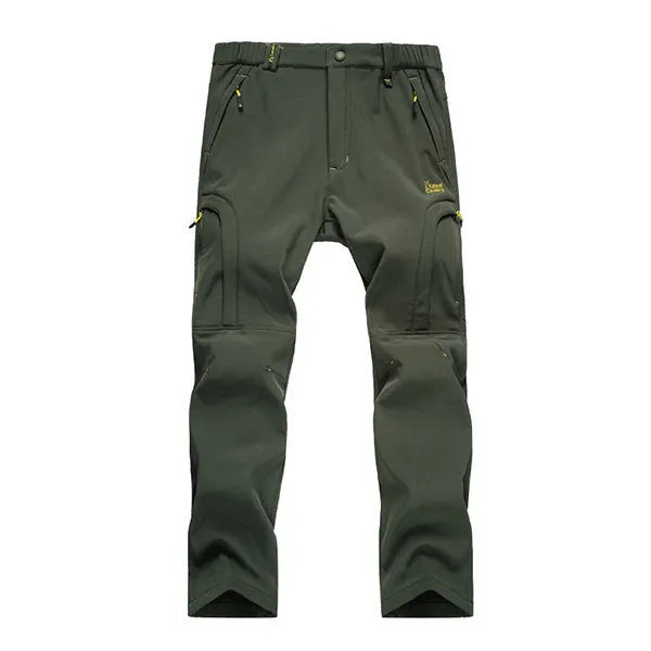 Mens Sport Pants Elastic Waist Soft Shell Warm Fleece Lined Waterproof Quick-Dry Outdoor Trouser