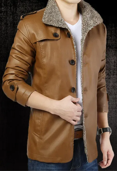 Men's Stand Collar Pu Leather Windproof Jacket