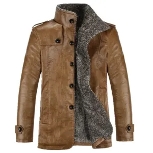 Men's Stand Collar Pu Leather Windproof Jacket