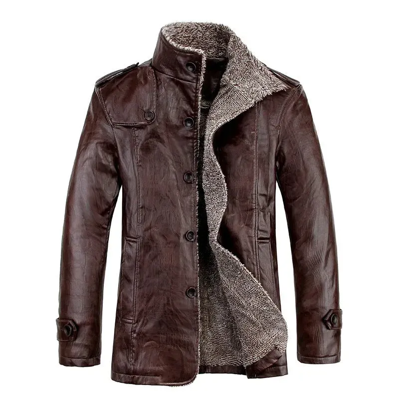 Men's Stand Collar Pu Leather Windproof Jacket