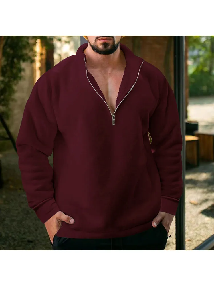 Men'S Zip Collar Plush Hoodies