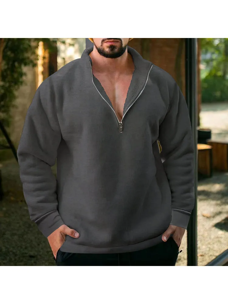 Men'S Zip Collar Plush Hoodies