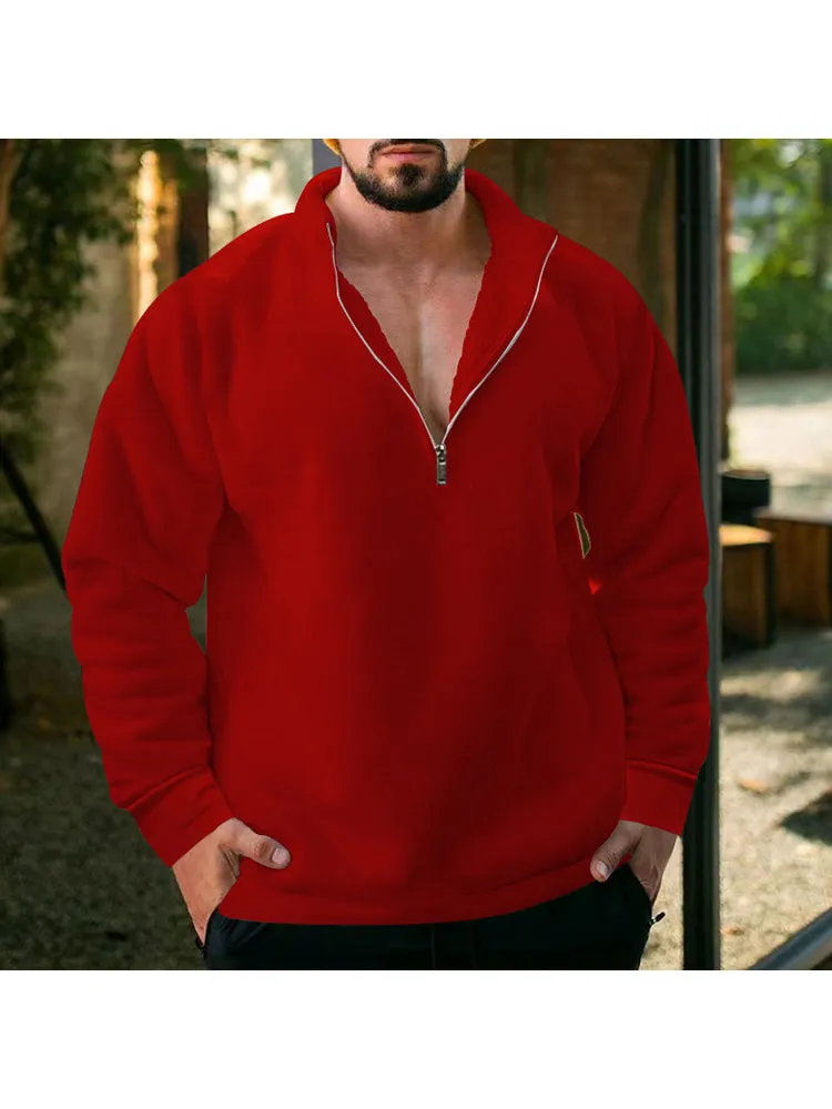 Men'S Zip Collar Plush Hoodies