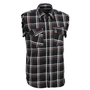 Milwaukee Leather MNG11693 Men's 'Checkered' Black and Brown with White Cut Off Flannel Shirt